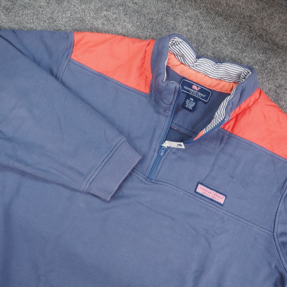 Vineyard Vines Pullover Mens XXL 1/4 Zip Blue Orange Solid Preppy Coastal Layer